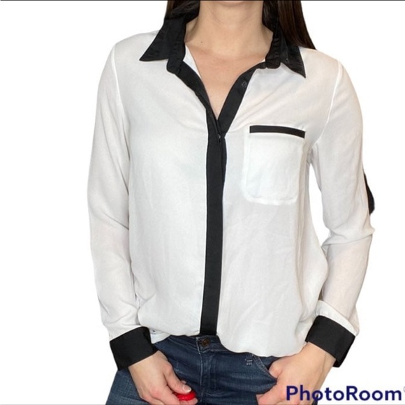 Free People Portfolio White Black High Low Button Down Dress Shirt Long Sleeve S - Picture 7 of 9